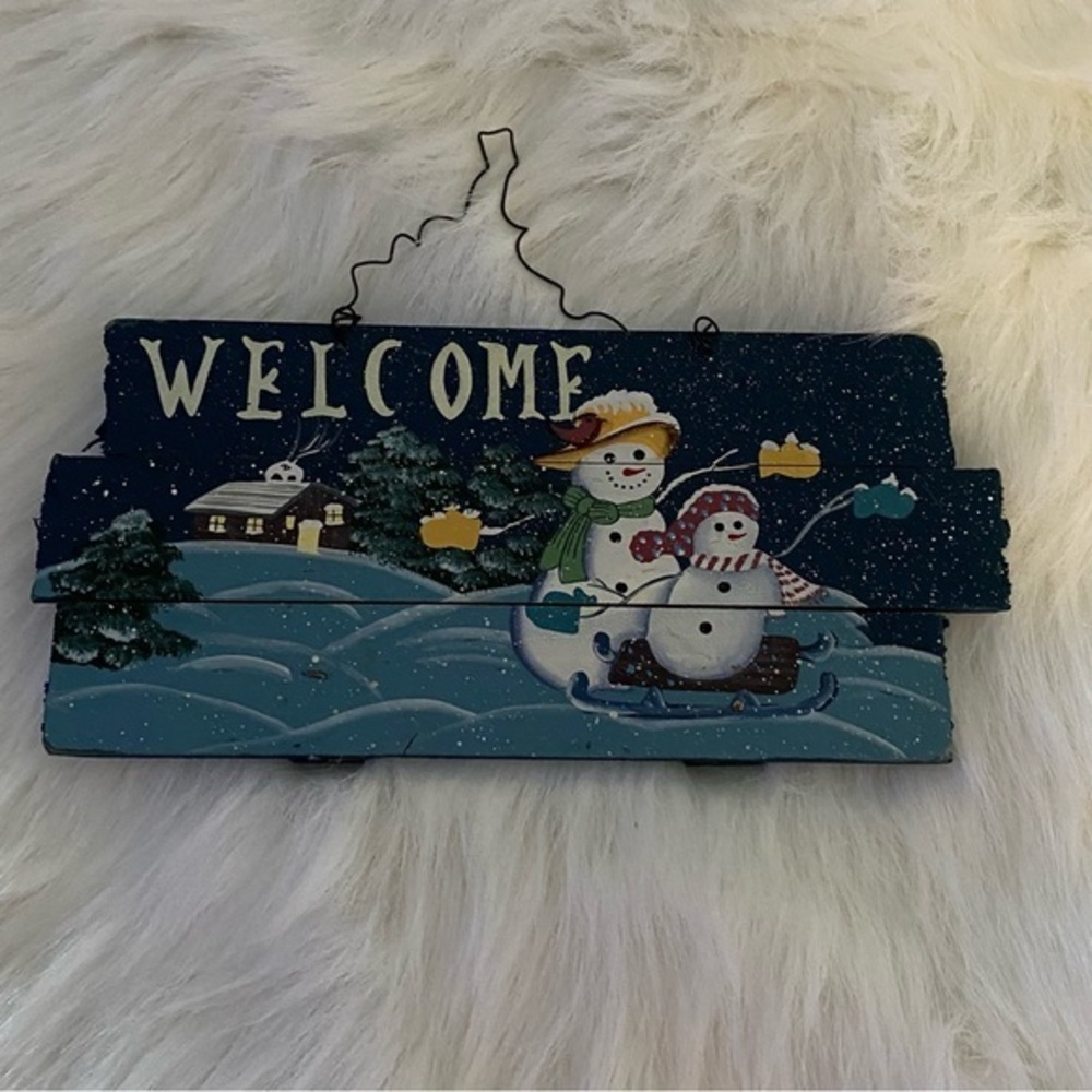 Welcome Snowman Wall Hanging Sign‎ plack Board Christmas Decor - Picture 3 of 5